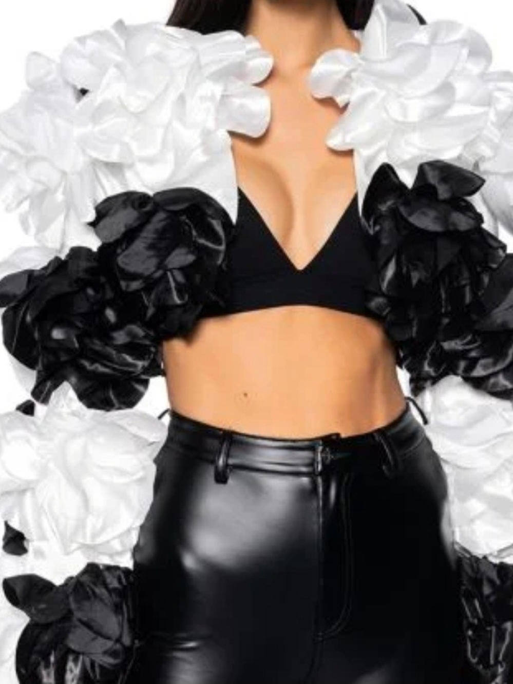 AKIRA Black and White Floral Ruffle Camisole